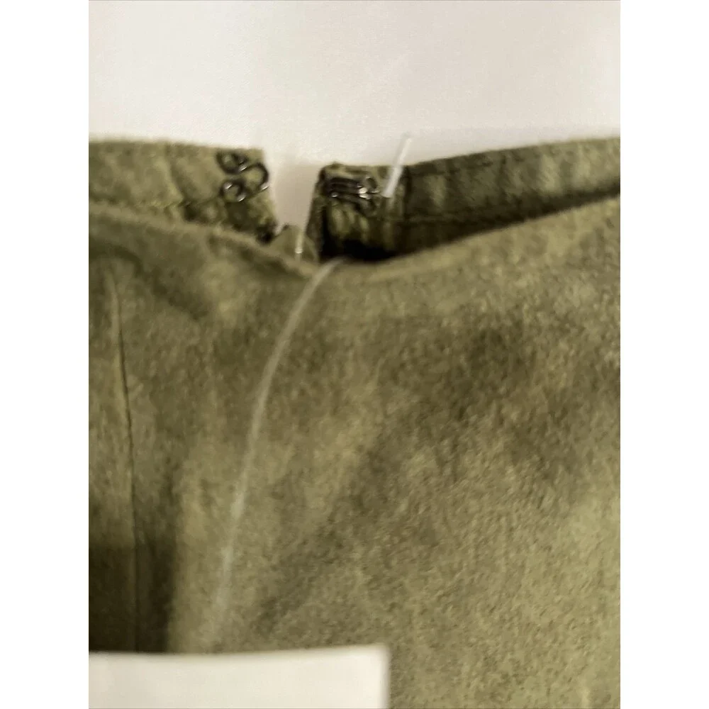 Allison Morgan Olive Green Faux Suede Women’s Midi A-line Skirt Size L